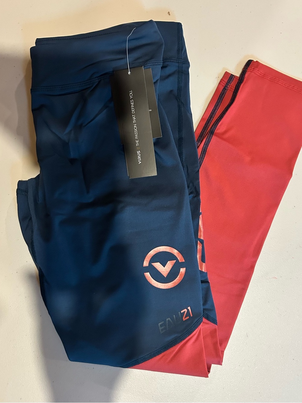 Virus Navy and Coral Colorblock Leggings